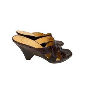 Circa Joan & David DJWanetta Brown Leather Strappy Sandals with Wedge Heel 8.5
